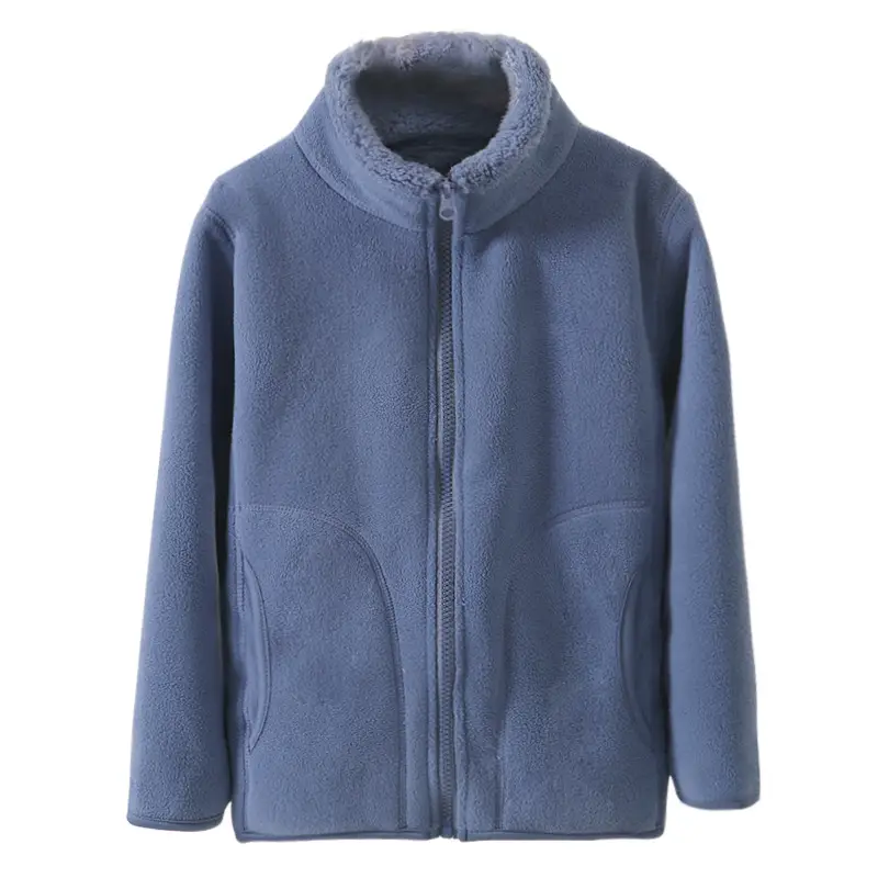 Blue Fleece Zipper Jacket for Kids School Uniform - Image 3