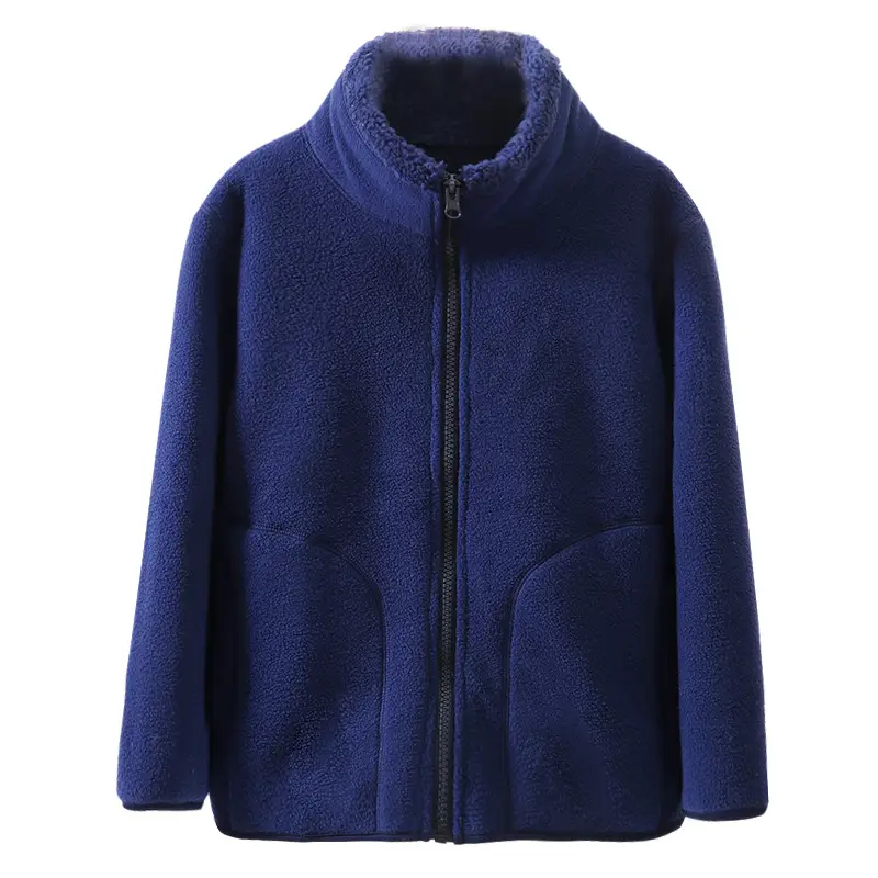 Blue Fleece Zipper Jacket for Kids School Uniform - Image 4