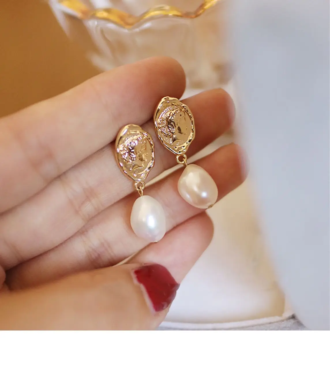 925 Silver Pearl Earrings Baroque Design All Match — feature 7