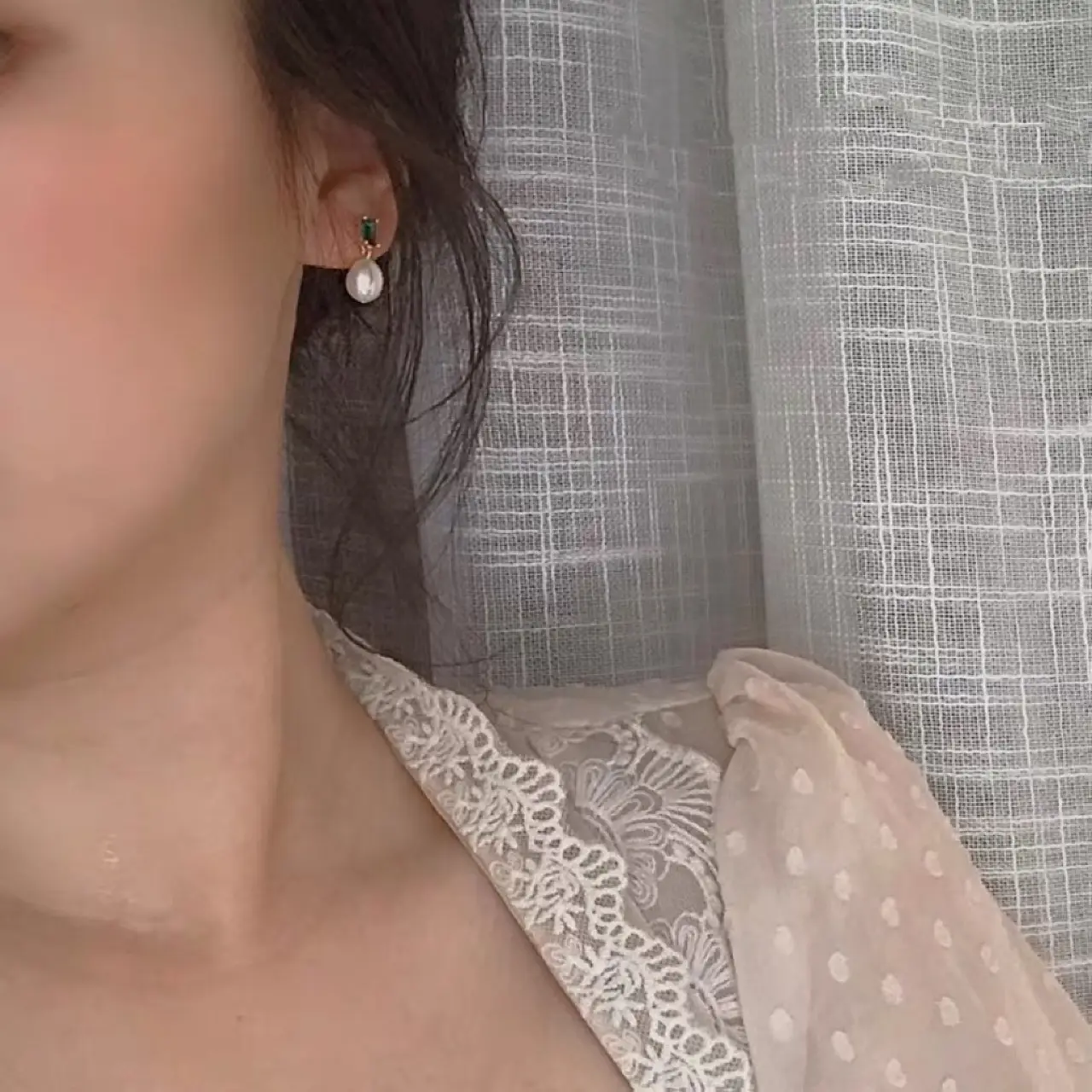 French Fine Inlaid Green Zircon Earrings - Image 2