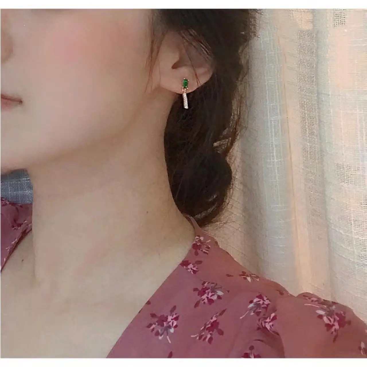 French Fine Inlaid Green Zircon Earrings - Image 3