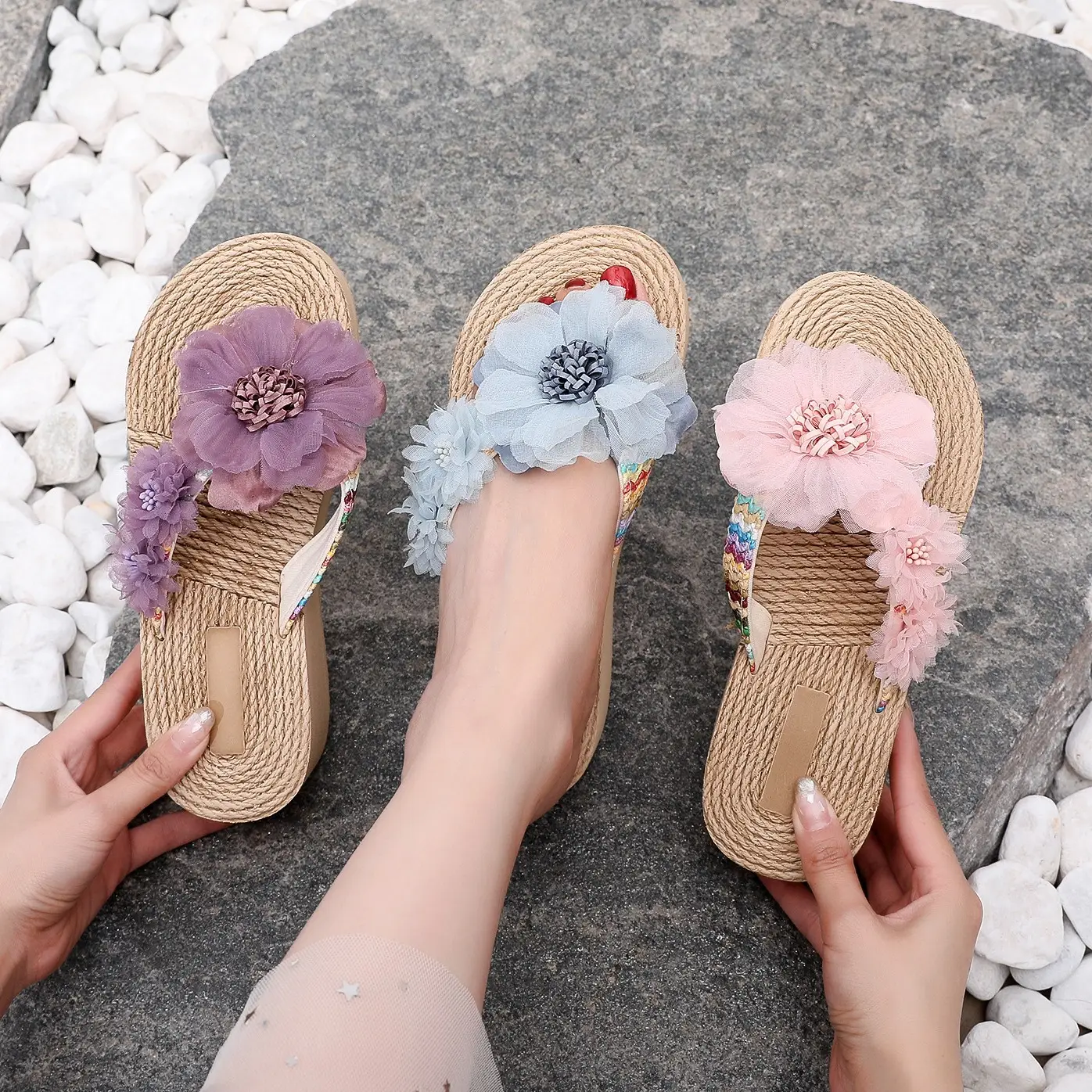 Trendy Floral Half-Slip Sandals for Women