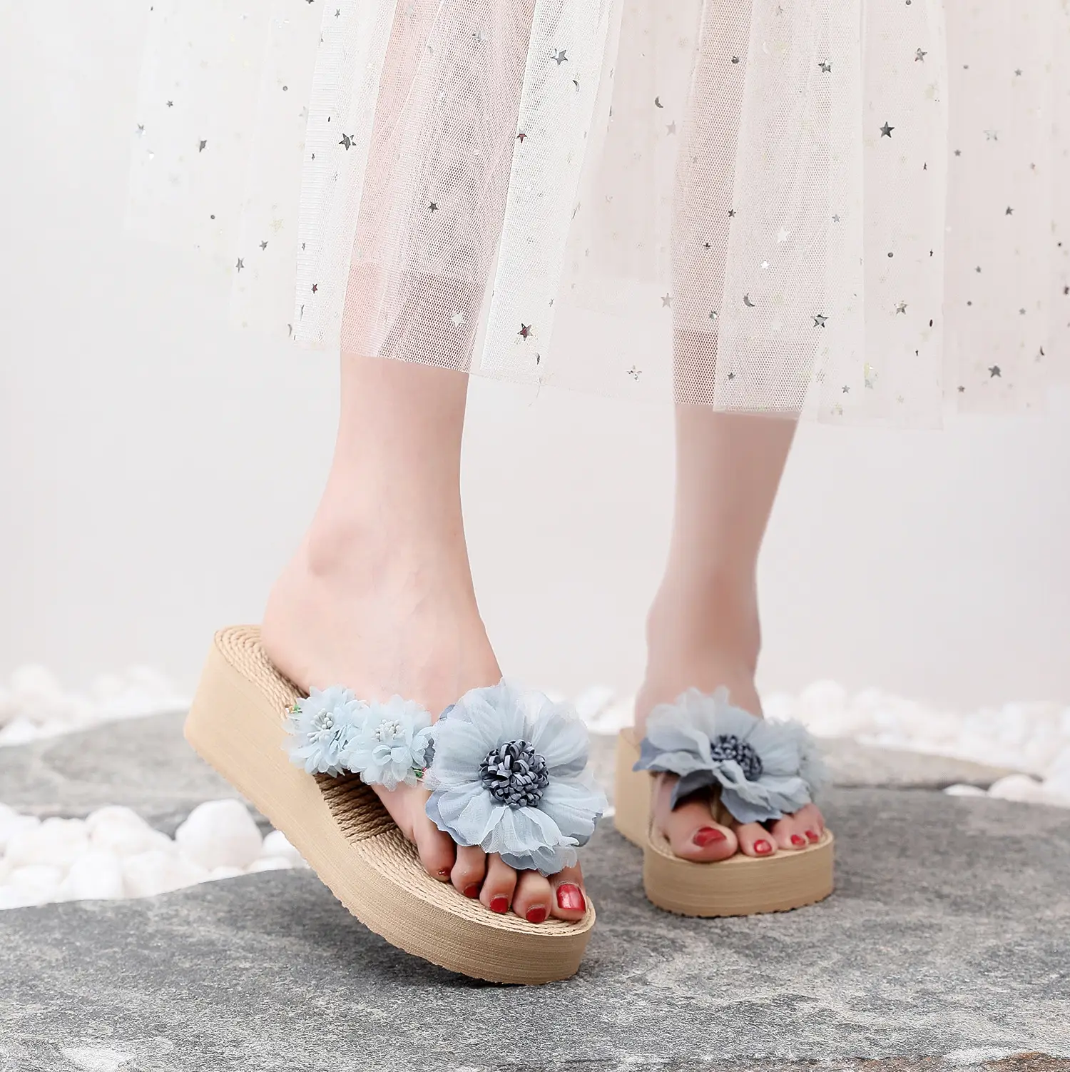 Trendy Floral Half-Slip Sandals for Women