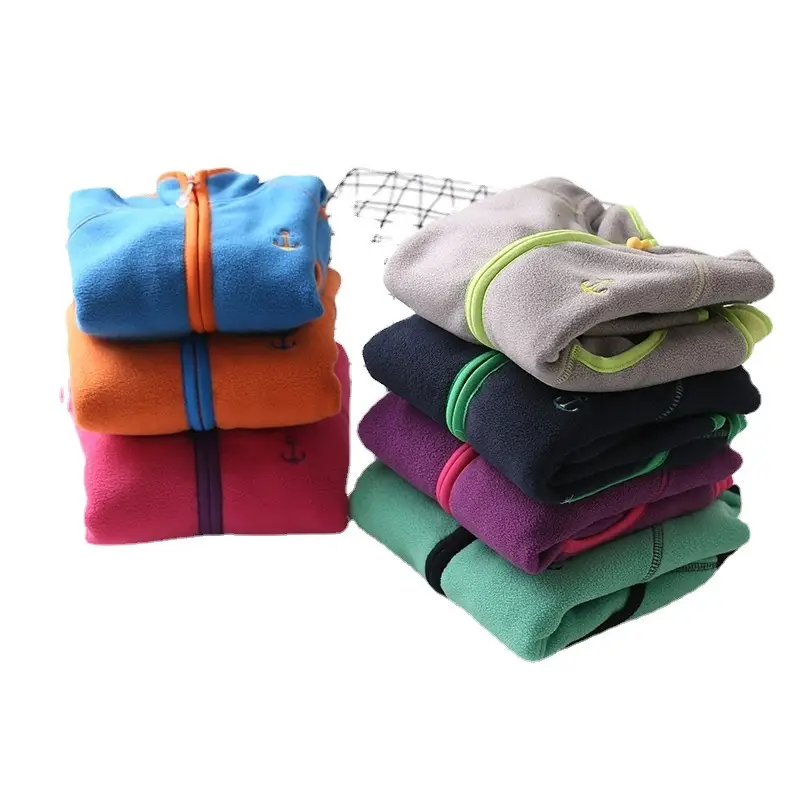 Kids Polar Fleece Jacket Navy Green Zipper Thickened - Image 12