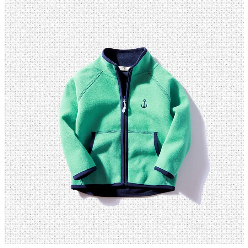 Kids Polar Fleece Jacket Navy Green Zipper Thickened - Image 3