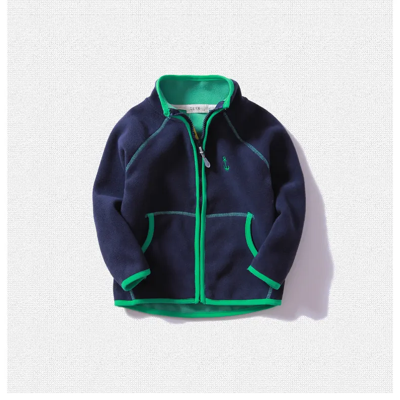 Kids Polar Fleece Jacket Navy Green Zipper Thickened - Image 4