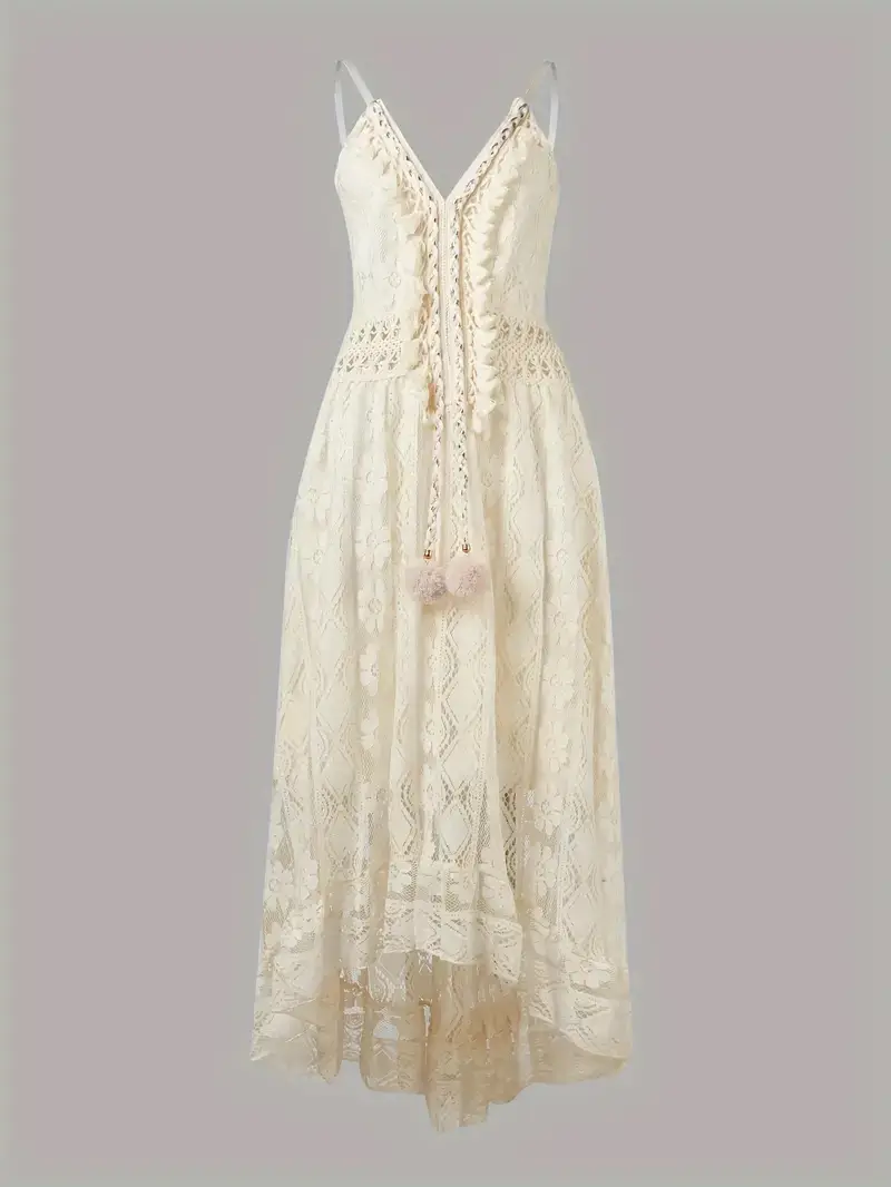 2025 Summer New European and American Style Lace Strap Maxi Solid Color Dress — feature 3