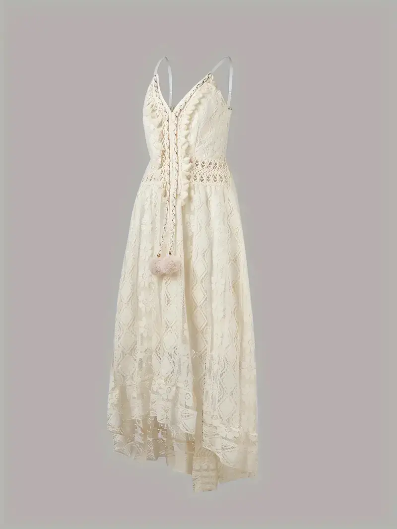 2025 Summer New European and American Style Lace Strap Maxi Solid Color Dress — feature 4