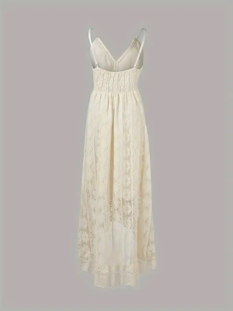 2025 Summer New European and American Style Lace Strap Maxi Solid Color Dress — feature 5