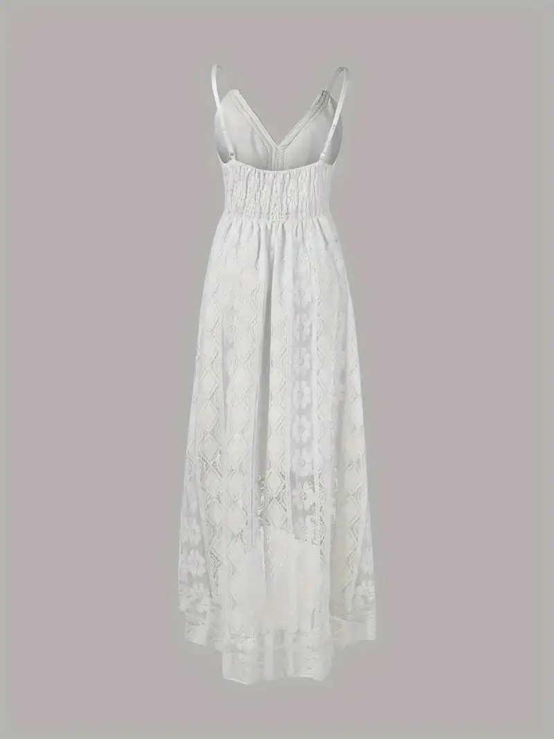 2025 Summer New European and American Style Lace Strap Maxi Solid Color Dress — feature 6