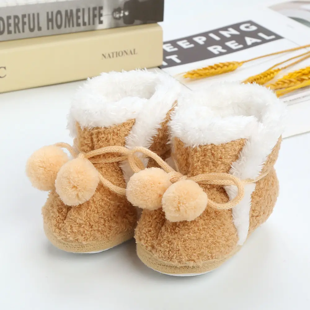 Red Fleece Ball Baby Shoes for 0-1 Years Old