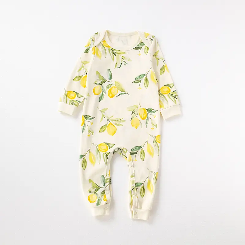 Lemon Flower Print Cotton Outing Jumpsuit for Kids - Image 3