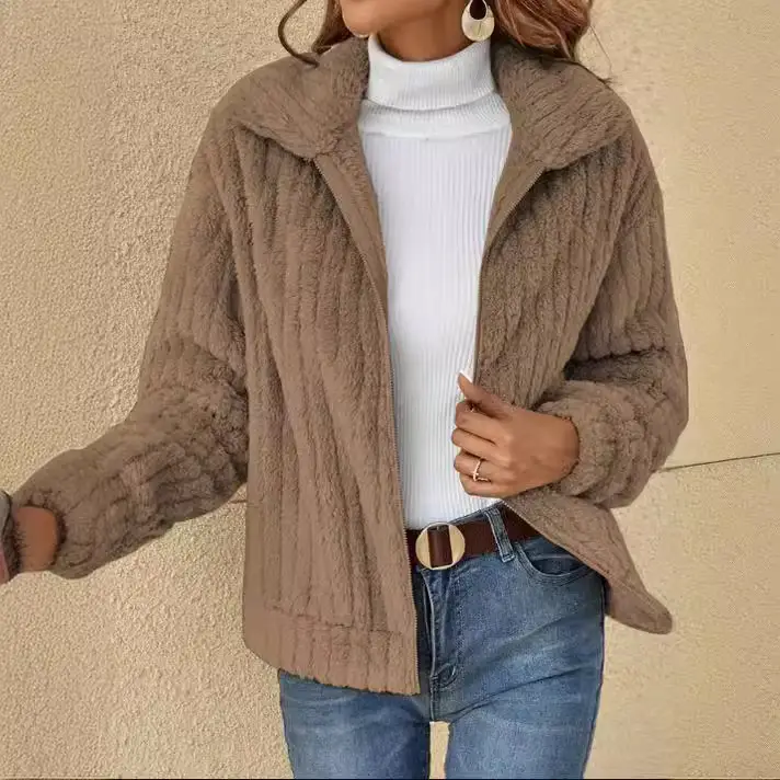 2024 Women's Blue Pit Plush Cardigan Jacket Lapel Short - Image 7