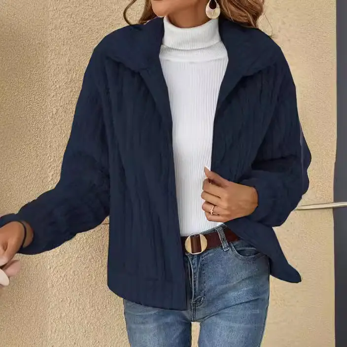 2024 Women's Blue Pit Plush Cardigan Jacket Lapel Short - Image 9