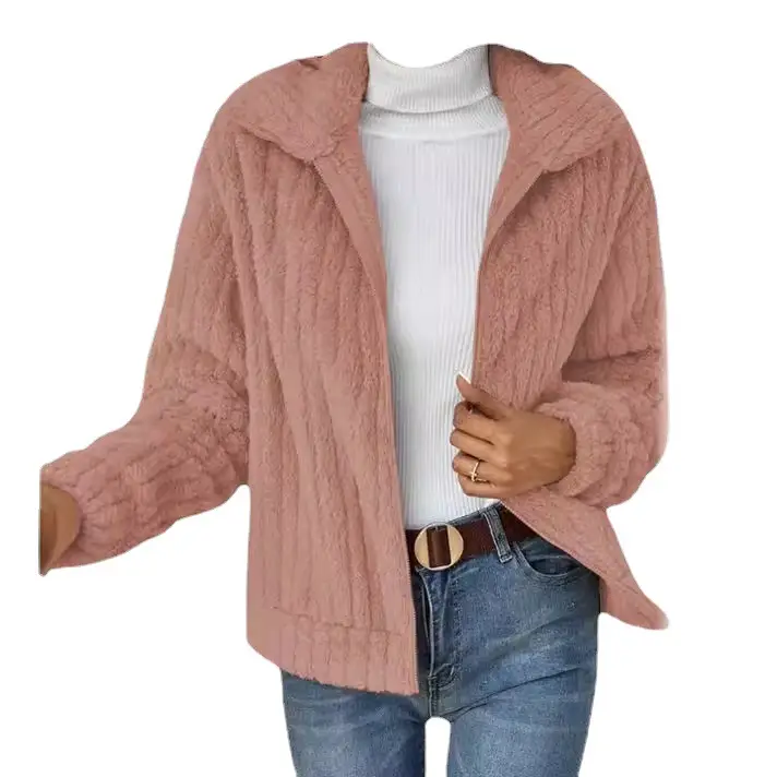 2024 Women's Blue Pit Plush Cardigan Jacket Lapel Short - Image 10