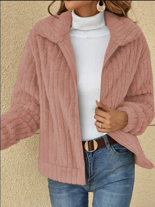 2024 Women's Blue Pit Plush Cardigan Jacket Lapel Short — feature 12
