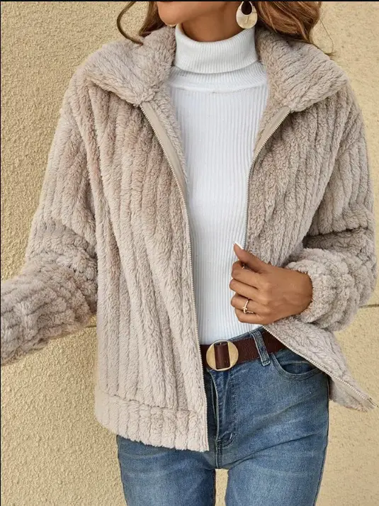 2024 Women's Blue Pit Plush Cardigan Jacket Lapel Short — feature 13