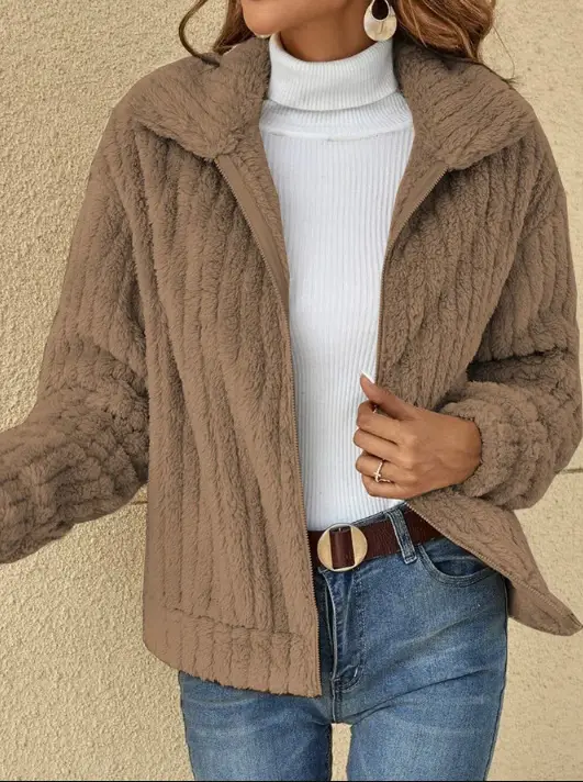 2024 Women's Blue Pit Plush Cardigan Jacket Lapel Short - Image 4
