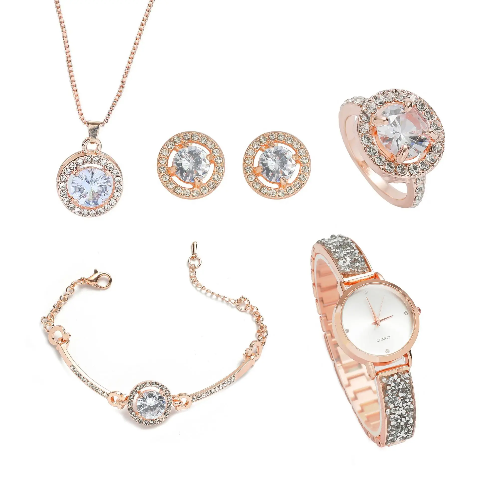 Women's Diamond Star Quartz Watch Set 5pcs
