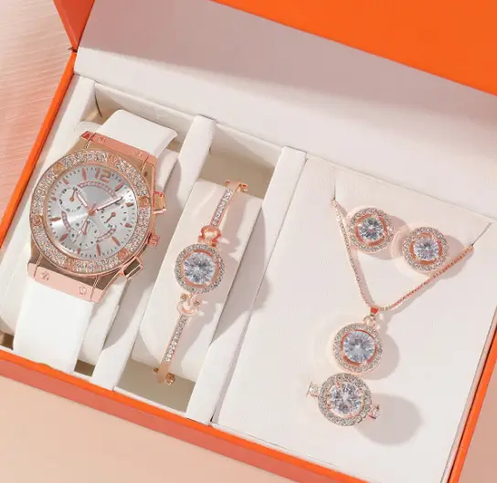 Women's Diamond Star Quartz Watch Set 5pcs
