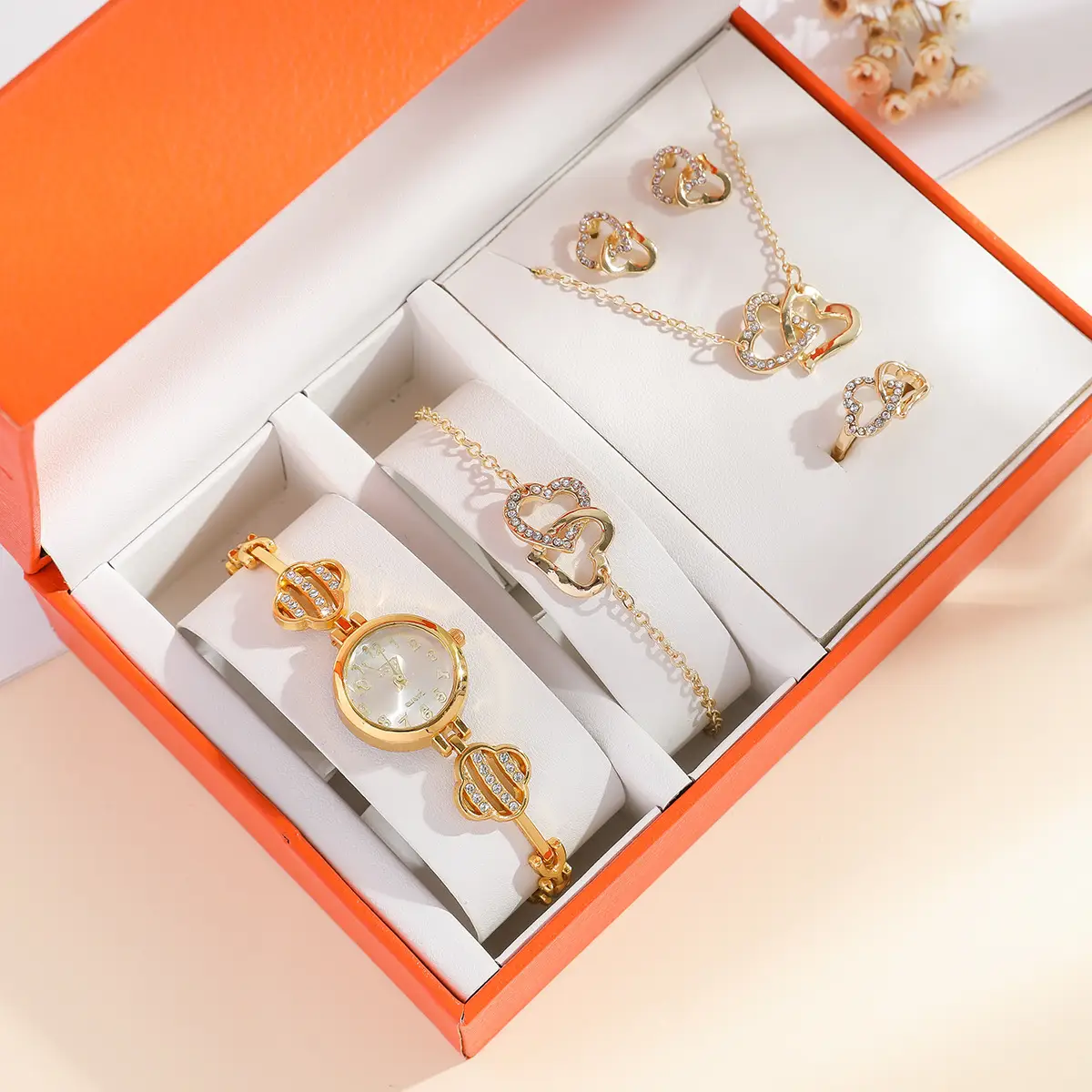 Women's Diamond Star Quartz Watch Set 5pcs