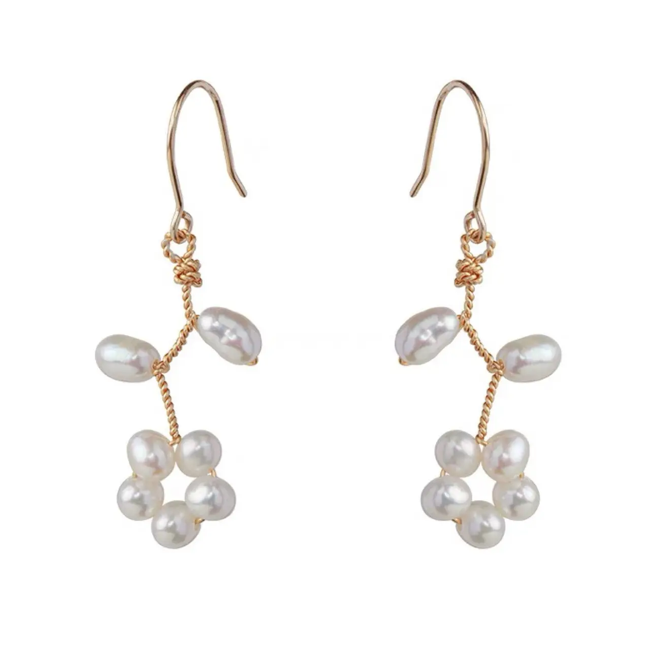 Natural Pearl Earrings with Flower Clip & Ear Clip - Image 6