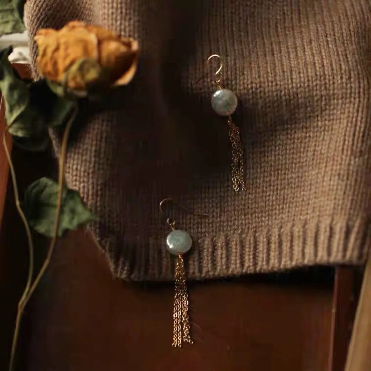 14K Gold Pearl Tassel Earrings for Women - Image 3