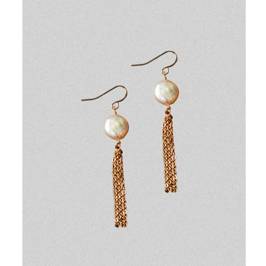 14K Gold Pearl Tassel Earrings for Women - Image 5