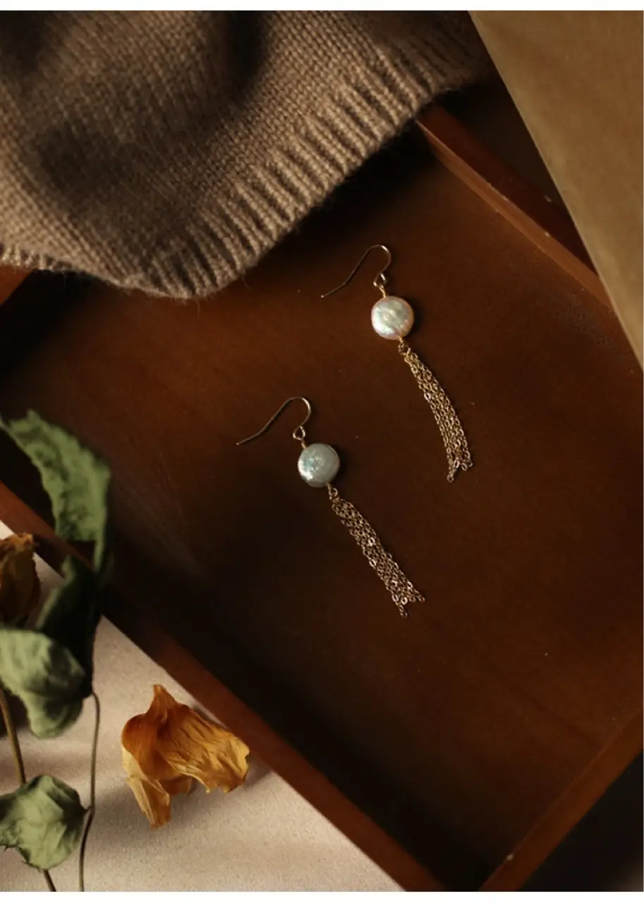 14K Gold Pearl Tassel Earrings for Women — feature 8