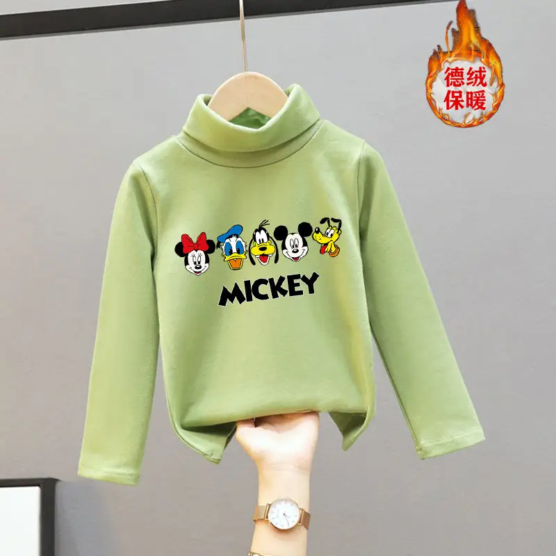 Girls Turtleneck Thermal Underwear Green Cartoon Print - Image 5
