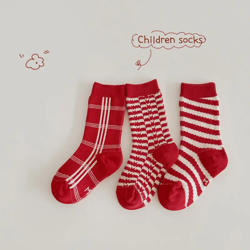 Red Beanie Flap Two-Lip Socks Cotton Spring 2023 - Image 2