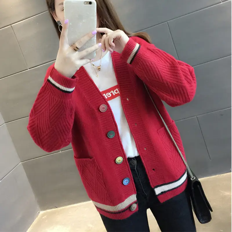 Women's V-Neck Color-Block Knit Cardigan - Image 7