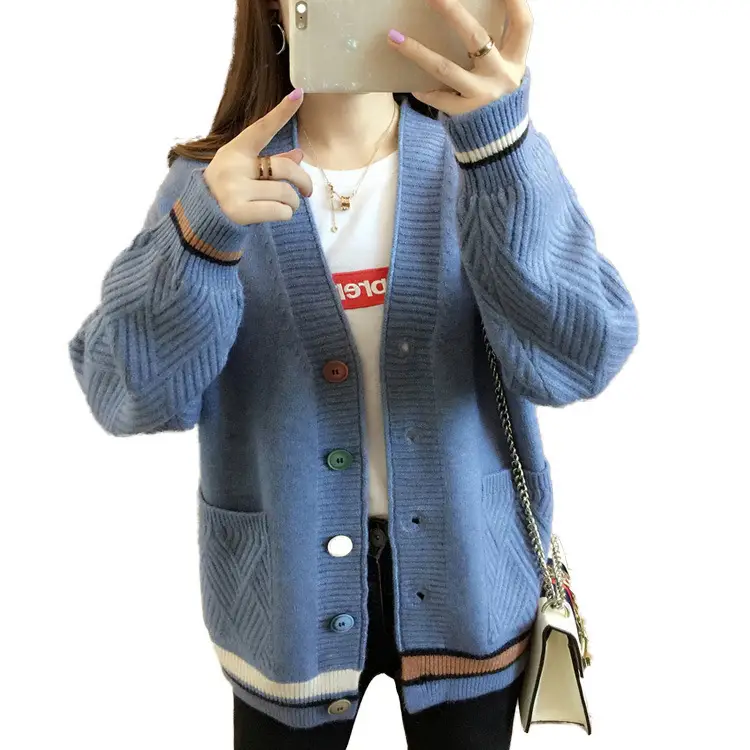 Women's V-Neck Color-Block Knit Cardigan - Image 10