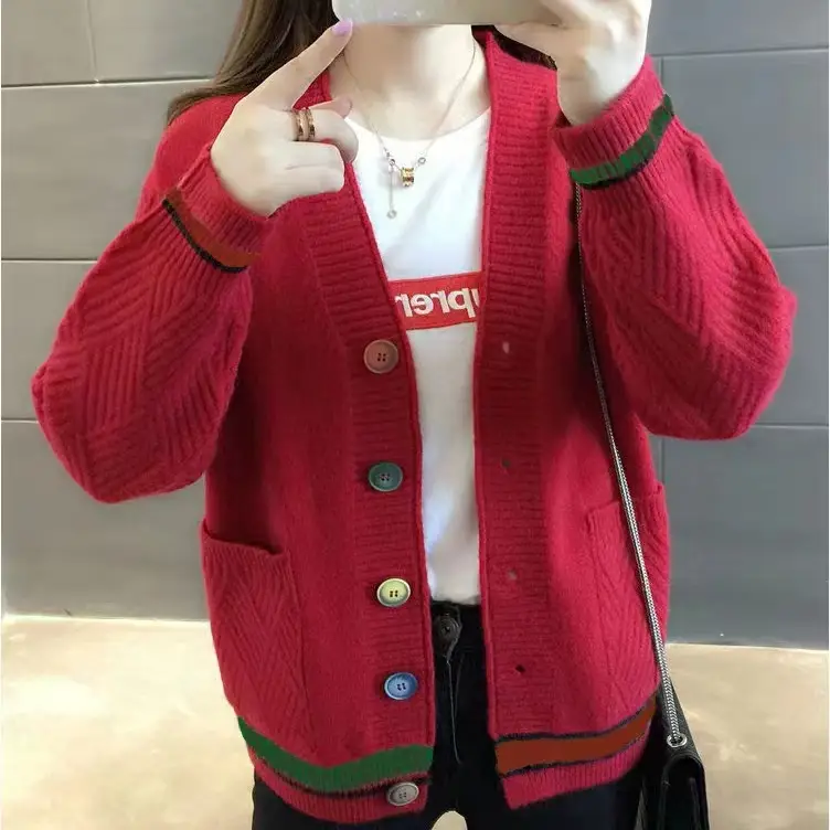 Women's V-Neck Color-Block Knit Cardigan - Image 2
