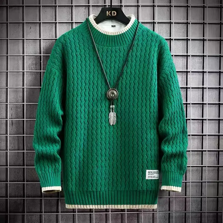 Men's Grey Knit Half Turtleneck Sweater Winter Wear - Image 4