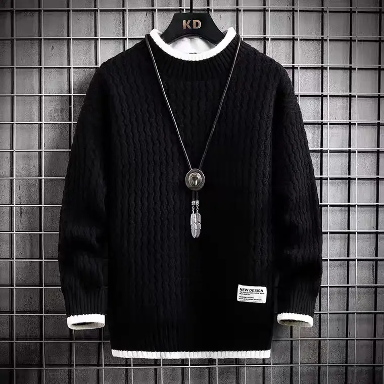 Men's Grey Knit Half Turtleneck Sweater Winter Wear - Image 3