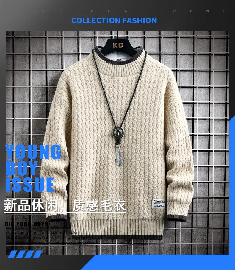 Men's Grey Knit Half Turtleneck Sweater Winter Wear — feature 1