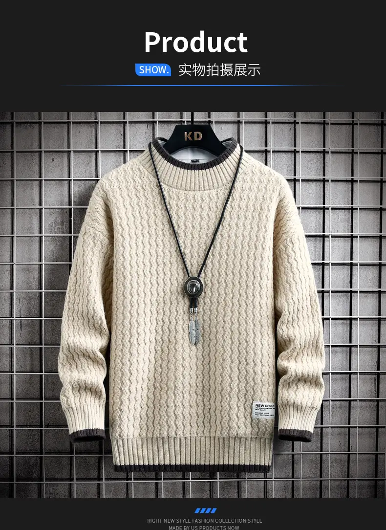 Men's Grey Knit Half Turtleneck Sweater Winter Wear — feature 7