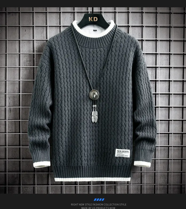 Men's Grey Knit Half Turtleneck Sweater Winter Wear — feature 9