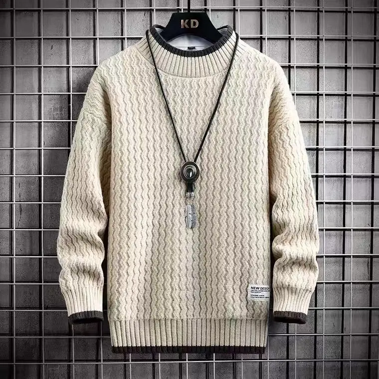 Men's Grey Knit Half Turtleneck Sweater Winter Wear - Image 2