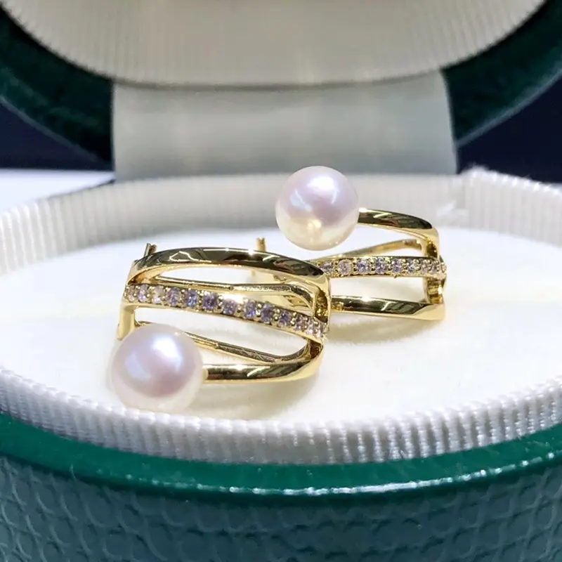 Women's Pearl Earrings Set Gold Plated Round Micro Pearl