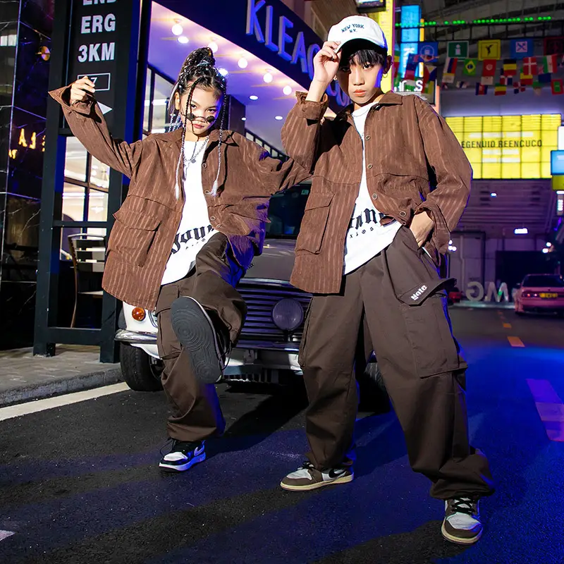 Hip-Hop Boys Brown Streetwear Suit Autumn Winter - Image 4