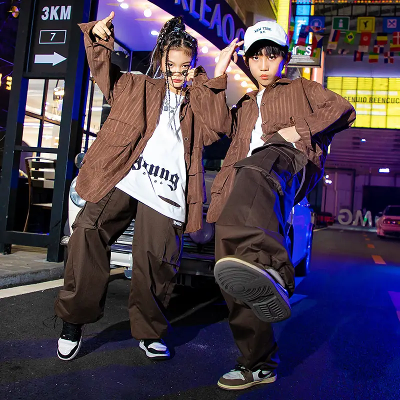 Hip-Hop Boys Brown Streetwear Suit Autumn Winter - Image 5