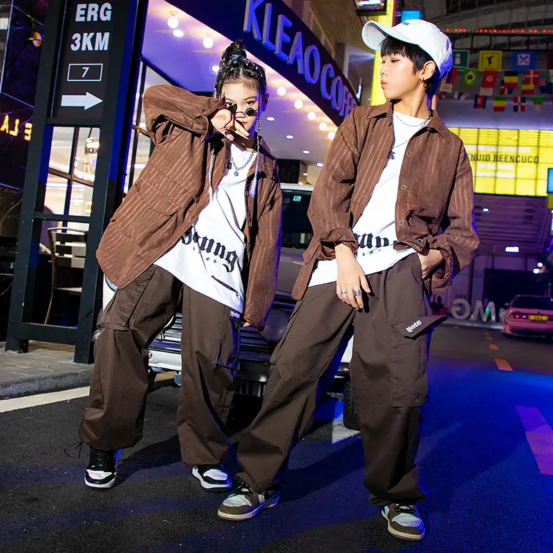 Hip-Hop Boys Brown Streetwear Suit Autumn Winter - Image 6