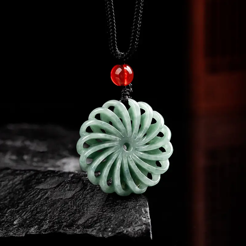 Men's Jade Timepiece Necklace with Transfer Wheel Pendant - Image 2