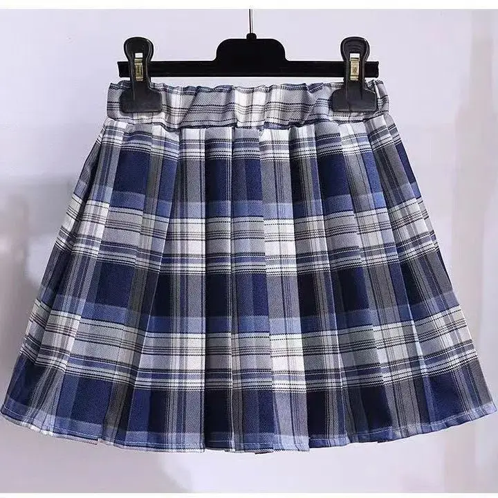 Girls' Navy Blue Plaid Skirt Suit with Bow - Image 5