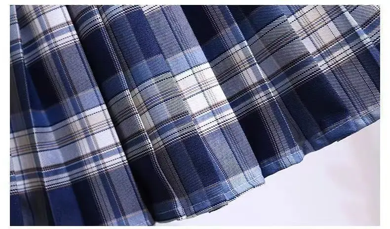 Girls' Navy Blue Plaid Skirt Suit with Bow — feature 12