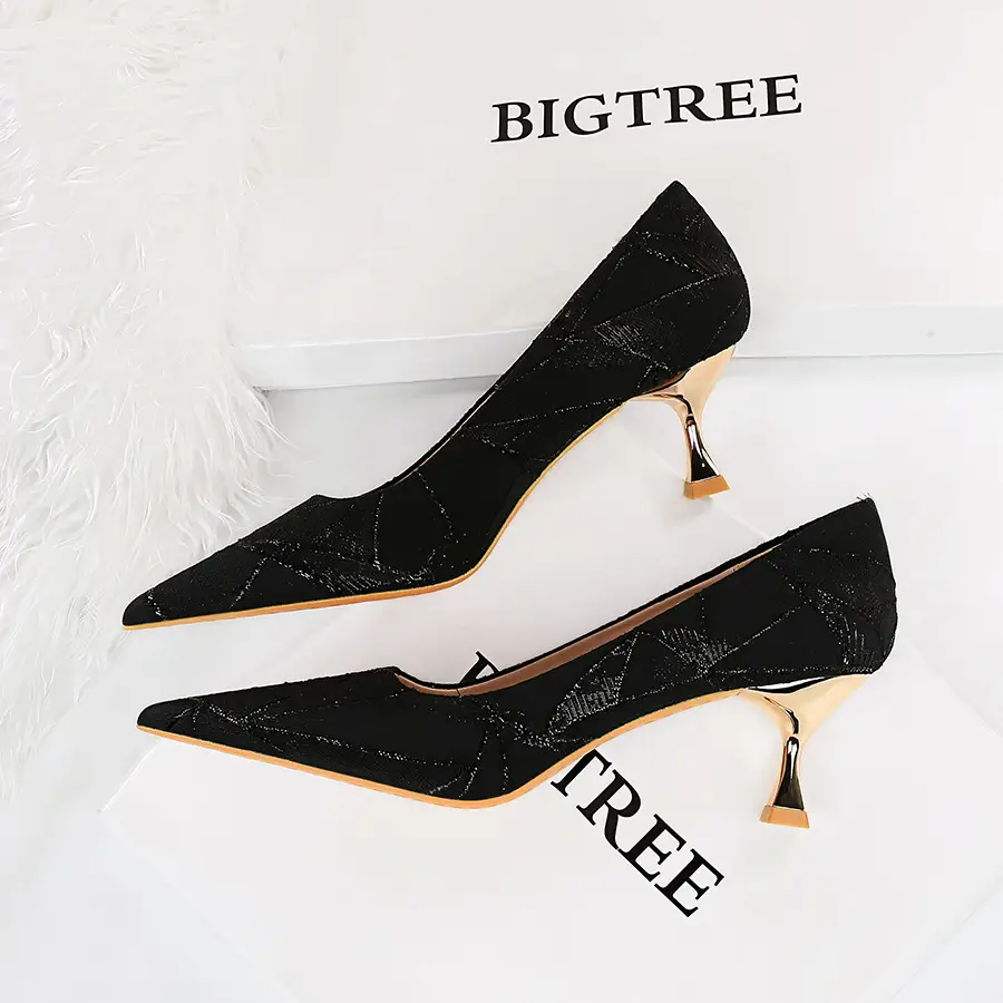 Black Glitter Flat Heels for Women - Image 5