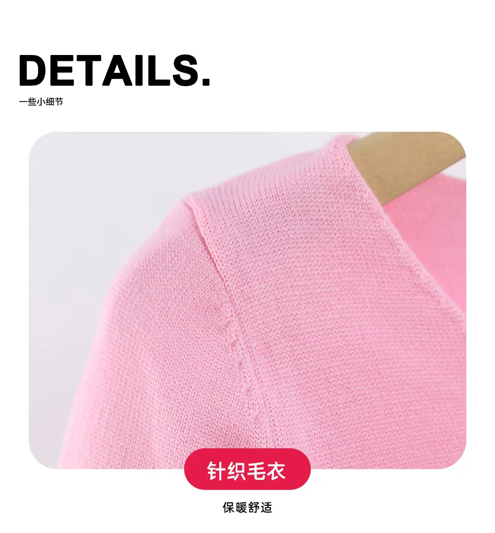 Girls Cotton V-Neck Sweaters Pink Blue Purple Grey — feature 4