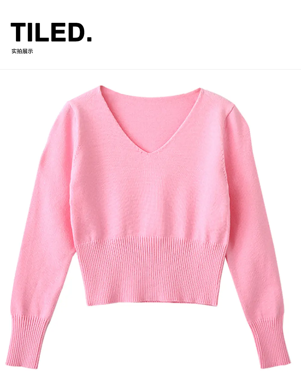 Girls Cotton V-Neck Sweaters Pink Blue Purple Grey — feature 7